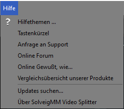 Menü **"Hilfe"