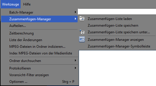 Untermenü "Zusammenfügen-Manager"