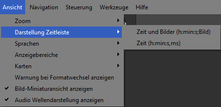 Untermenü "Darstellung Zeitleiste"