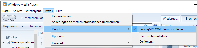 Aktivieren des WMP Trimmer-Plugins