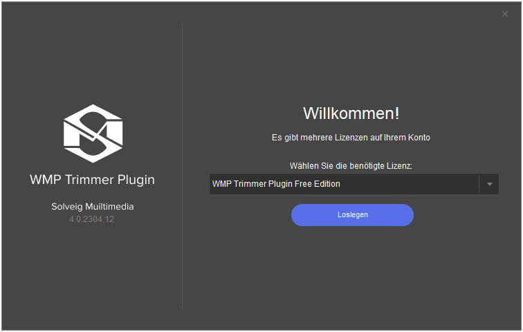 WMP Trimmer Plugin GUI-Steuerelemente, Aktivierungsfenster