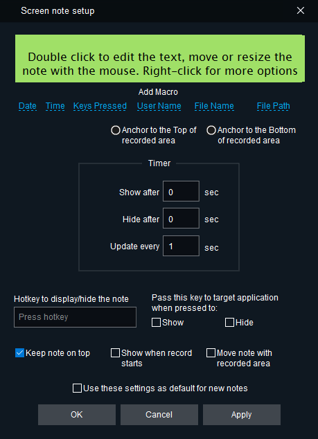 notes settings